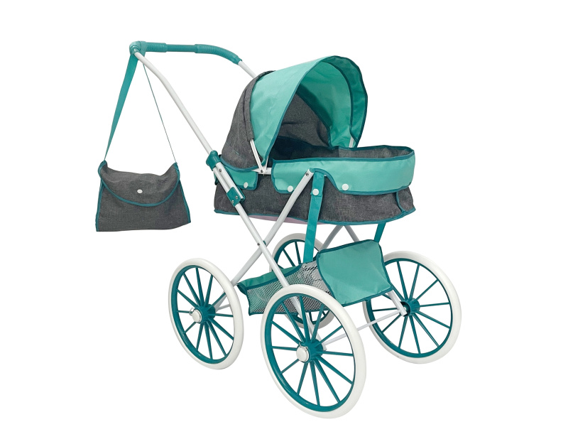 Kočárek pro panenky s hlubokou korbou a taškou