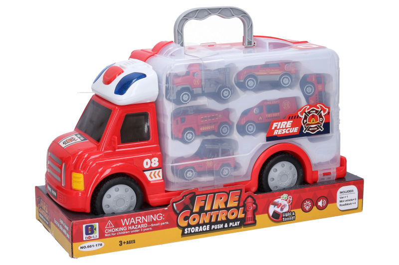 Wiky Vehicles Auto hasičské s efekty a 6 malými auty 34 cm