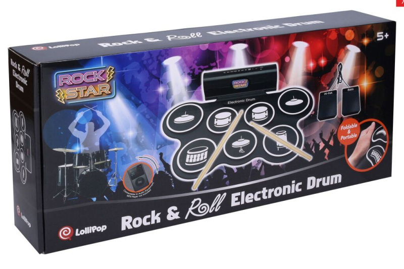 Elektronická bicí souprava s pedály a světelnými efekty
