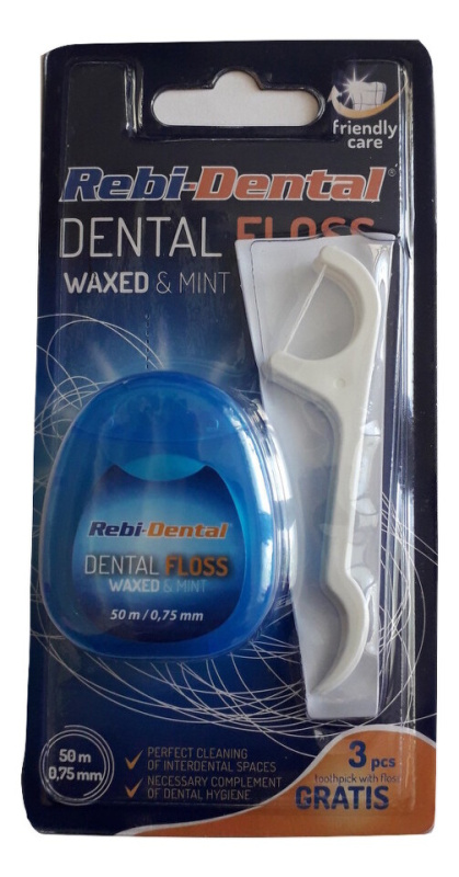 REBI-DENTAL Dentální nit voskovaná Mentol 50 m