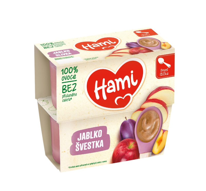 HAMI První lžička 100% ovoce Švestka a jablko od 4.měsíce 4x100 g