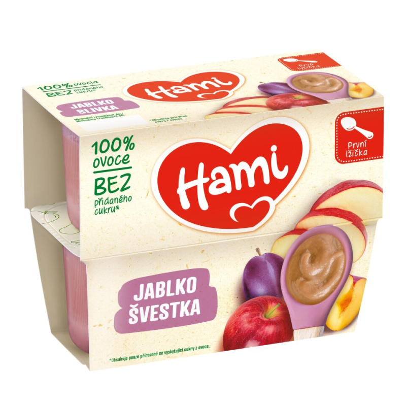 HAMI První lžička 100% ovoce Švestka a jablko od 4.měsíce 4x100 g