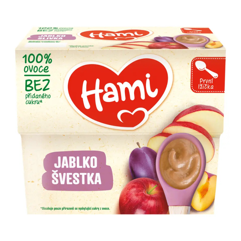 HAMI První lžička 100% ovoce Švestka a jablko od 4.měsíce 4x100 g