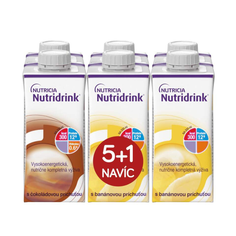 NUTRIDRINK Balíček 5+1 čokolada a banán 6 x 200 ml