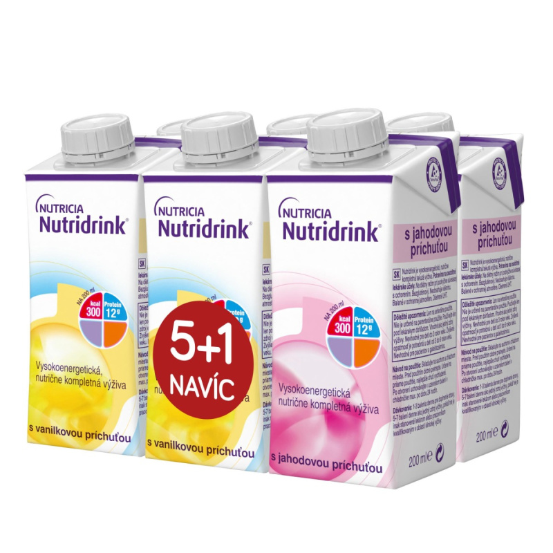 NUTRIDRINK Balíček 5+1 vanilka a jahoda 6 x 200 ml