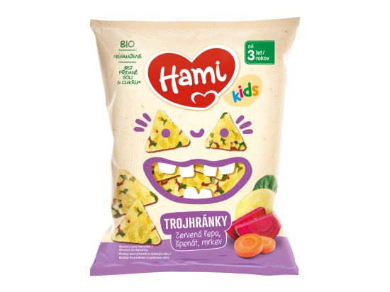 Hami BIO Trojhránky červená řepa, špenát, mrkev 3r+ 30 g