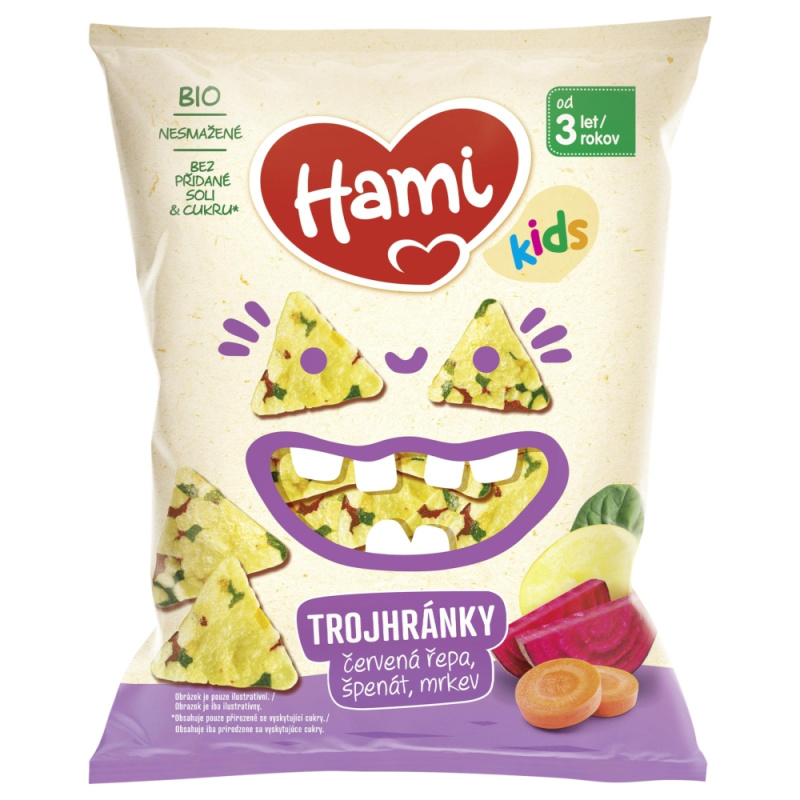 Hami BIO Trojhránky červená řepa, špenát a mrkev