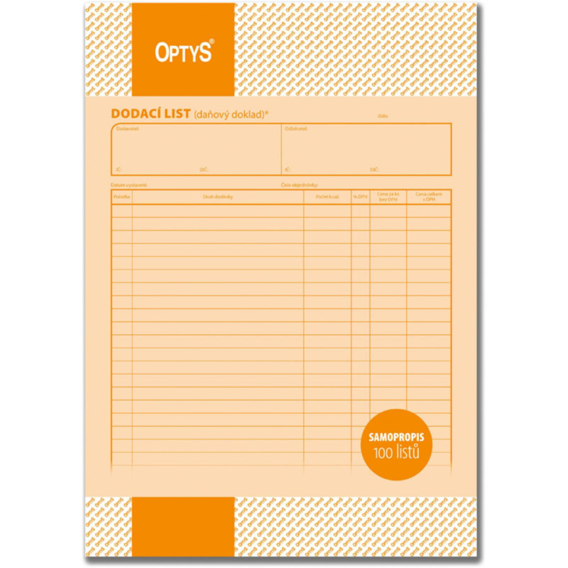 Optys  List dodací A4