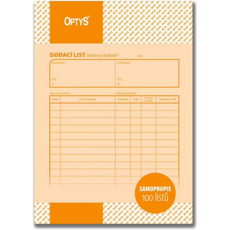 Dodací listy Optys - A5, 100 listů