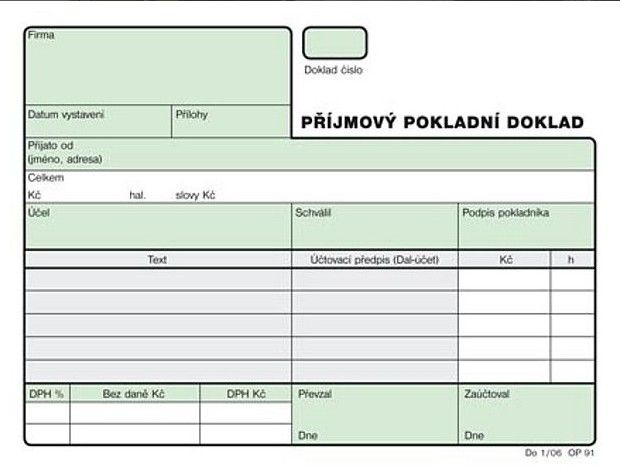 Optys  Příjmový pokladní doklad - nečíslovaný