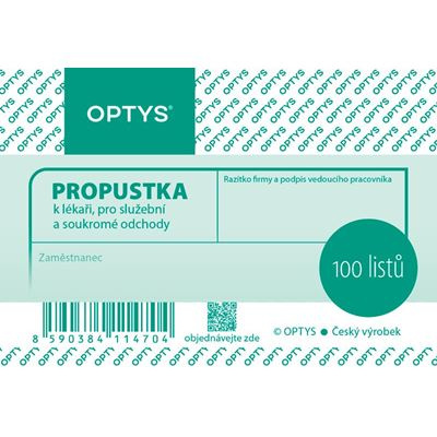 Propustka Optys A7, 100 listů, č.1147
