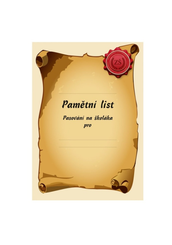 Pamětní list,  A4, pasování na školáka OPTYS, spol. s r.o.