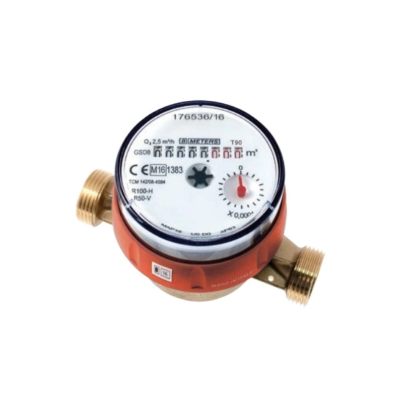 Bytový vodoměr na teplou vodu 8 místný 90 stupňů