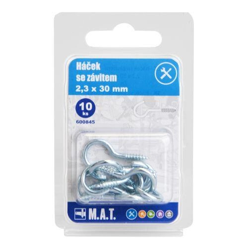 Háček se závitem 10 ks 30 × 2,3 mm