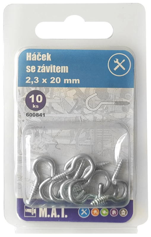 Háček se závitem 10 ks 40 × 2,8 mm