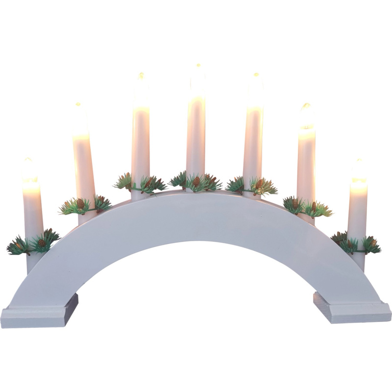 Svícen vánoční obloukový bílý, 7 svíček, 225 x 385 x 48 mm