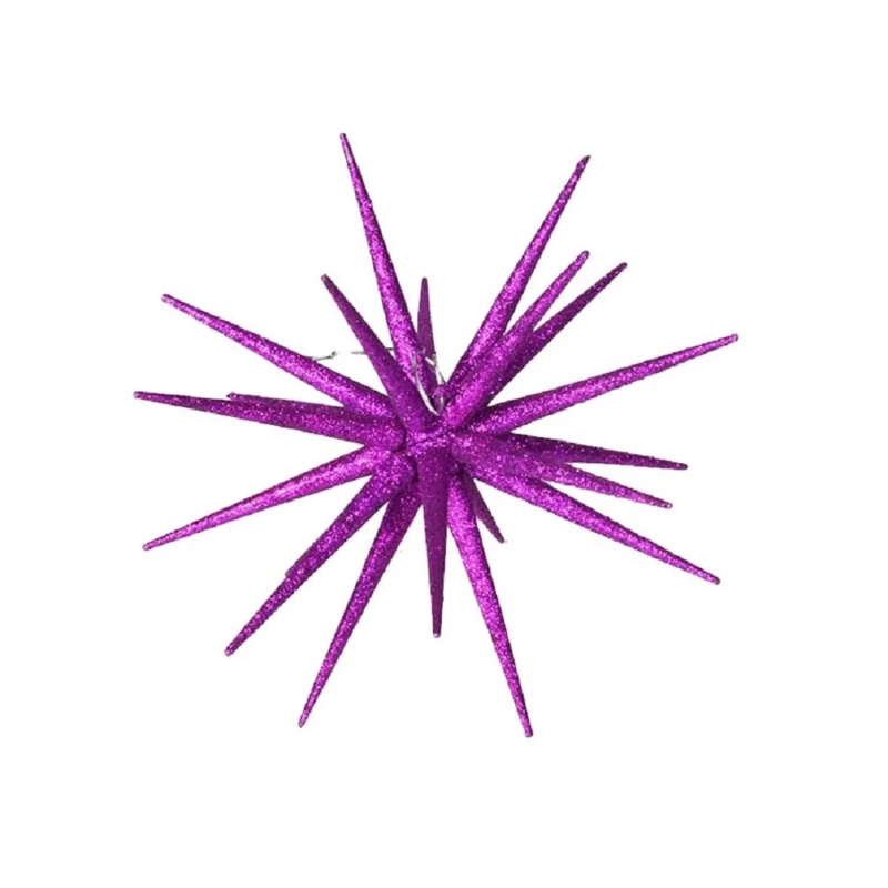 EverGreen Špička na vánoční stromek - ježek, lila se třpytkami, 25 cm