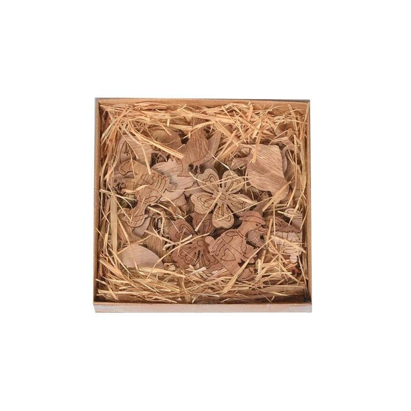 Komponenty ke zdobení dřevěné 24 ks vč. krabičky 13,3 x 13,3 x 1,5 cm