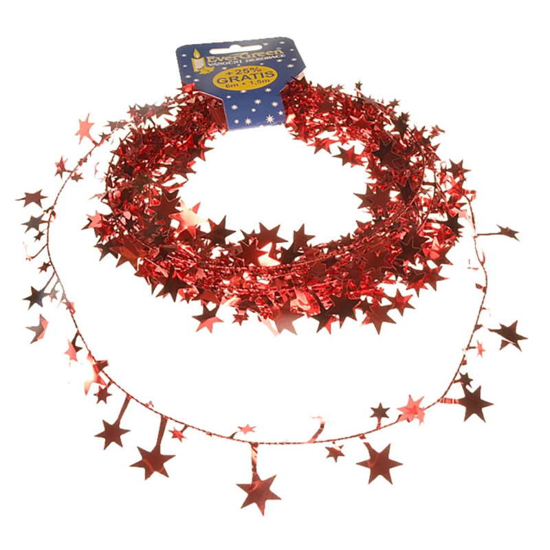 EverGreen Spirála s hvězdami, červená, 7,5 m
