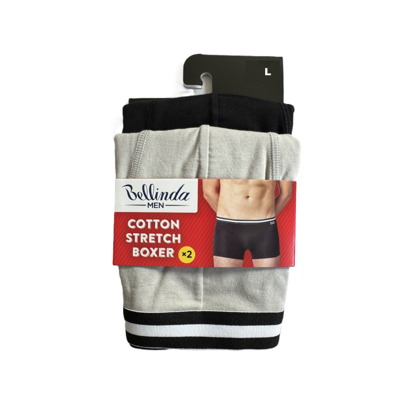 Bellinda Pánské bavlněné boxerky Cotton stretch vel. L 2 ks černé+šedé