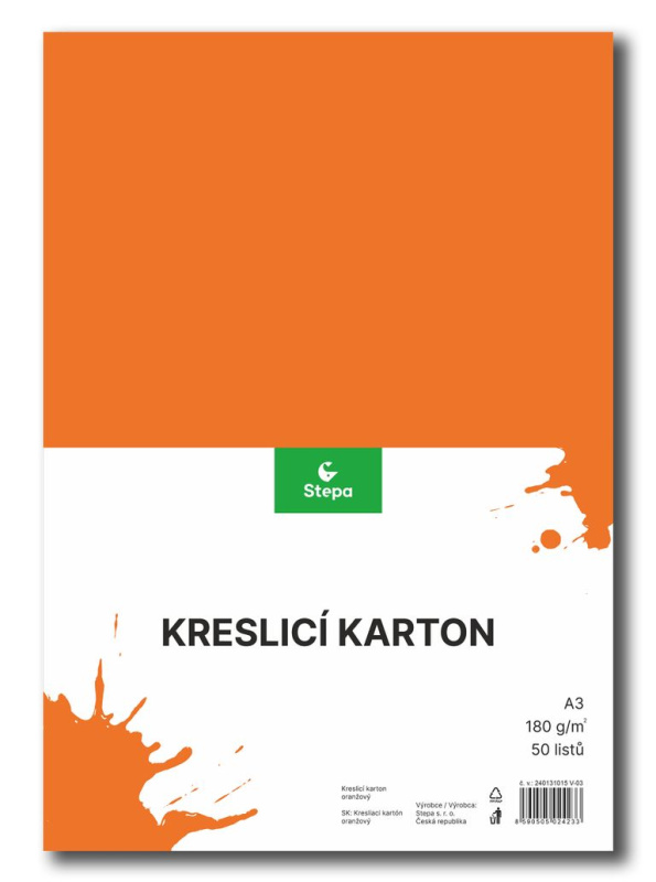 Kreslicí karton A3 - 180g/m2, 50 ks, oranžový