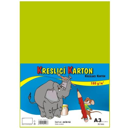 Kreslicí karton barevný A3 - 180g - 50 ks - zelený