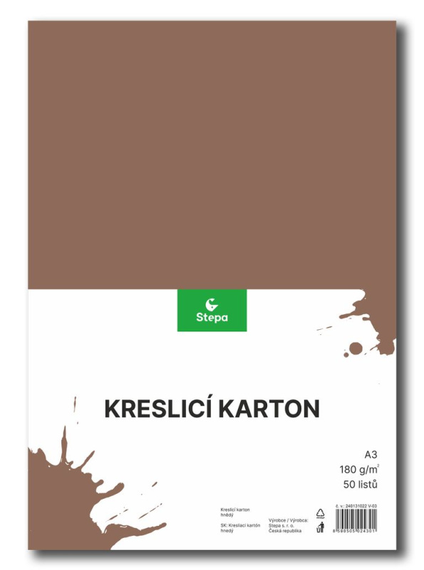 Kreslicí karton barevný A3 - 180g - 50 ks - hnědý