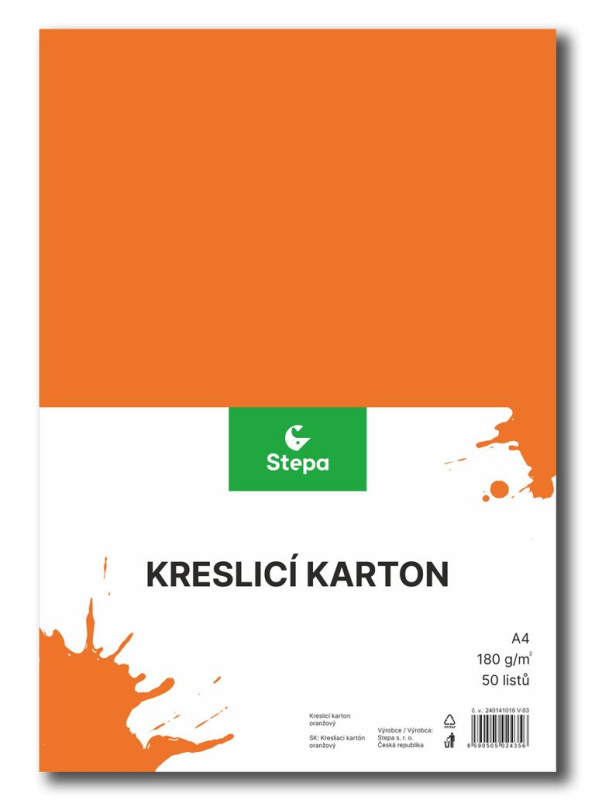 Kreslicí karton barevný A4 - 180g - 50 ks - oranžový