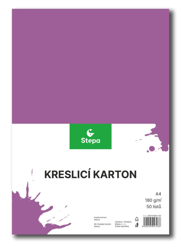 Kreslicí karton barevný A4 - 180g - 50 ks - fialový