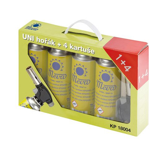 Univerzální hořák Meva UNI 1,6kW s piezo zapalování + 4 kartuše