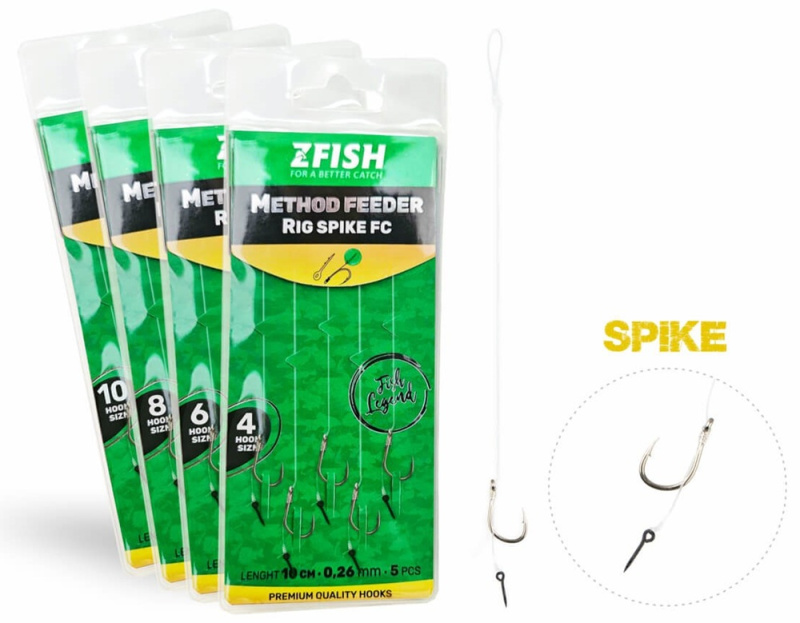 Zfish návazec method feeder rig spike fc 10 cm 5 ks - velikost háčku 8