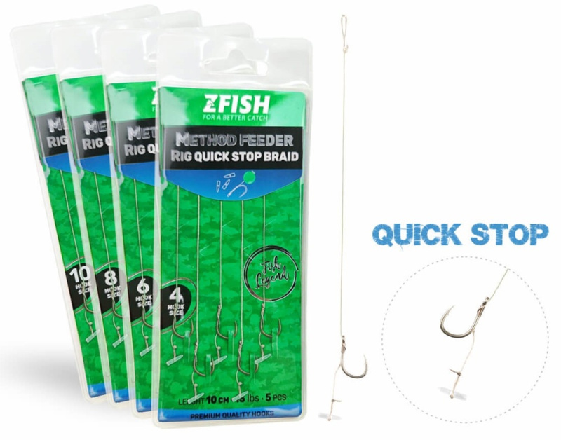 Zfish návazec method feeder rig quick stop braid 10 cm 5 ks - velikost háčku 4