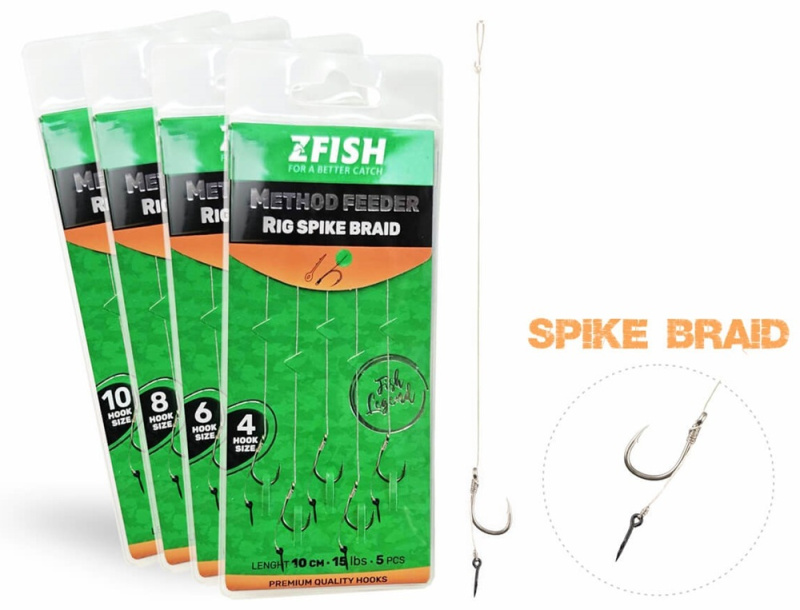 Zfish návazec method feeder rig spike braid 10 cm 5 ks - velikost háčku 12