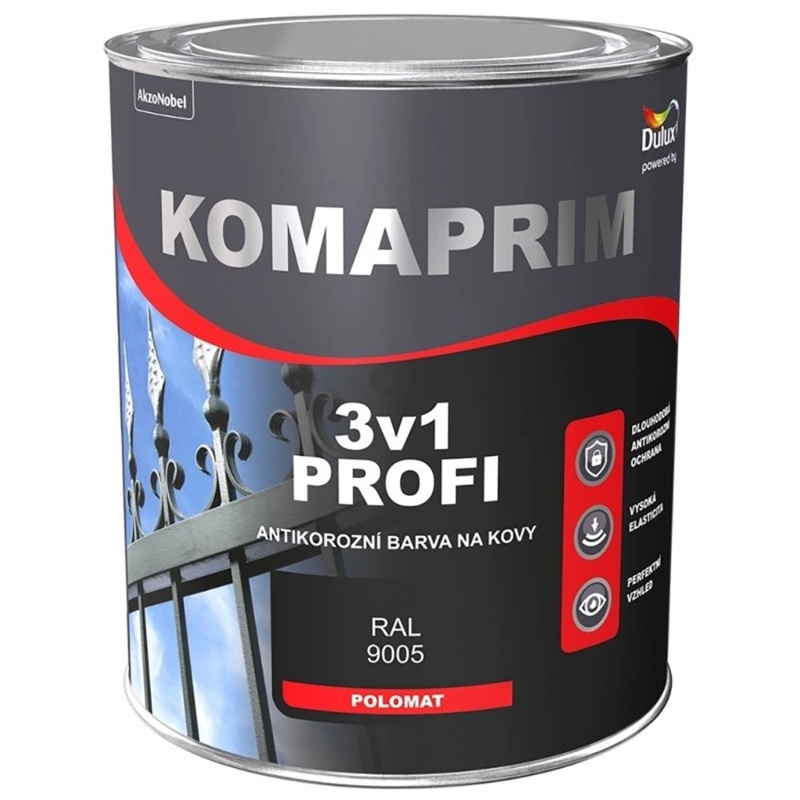 Dulux Antikorozní barva na kovy KOMAPRIM 3v1 PROFI středně šedá 0,75 l