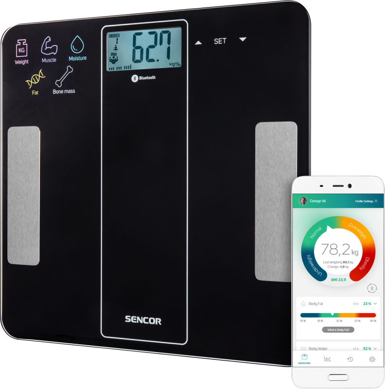 Sencor BLUETOOTH FITNESS VÁHA SBS 8000BK