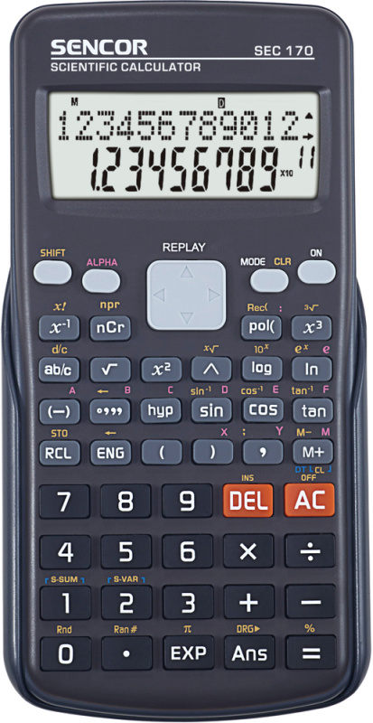 Vědecká kalkulačka SEC 170, 240 funkcí, dvouřádkový LCD 12i10+2