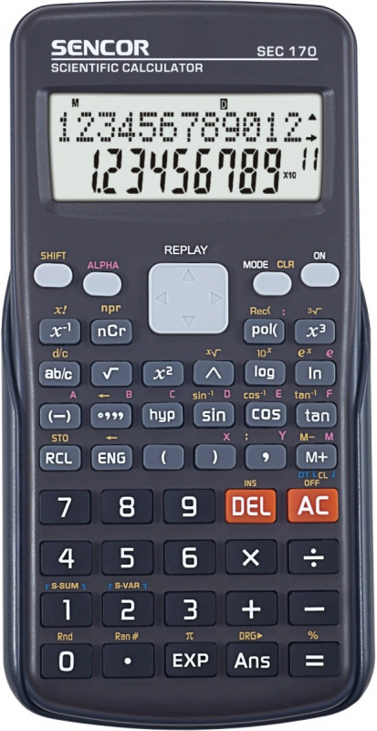 Vědecká kalkulačka SEC 170, 240 funkcí, dvouřádkový LCD 12i10+2