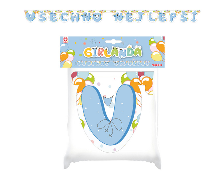 Papírová girlanda Všechno nejlepší - modrá