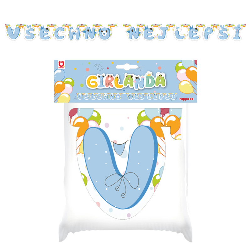 Papírová girlanda Všechno nejlepší - modrá