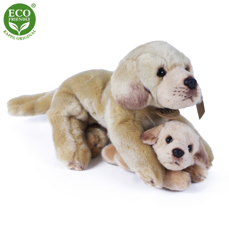 Plyšový pes Labrador s mládětem ležící 25 cm