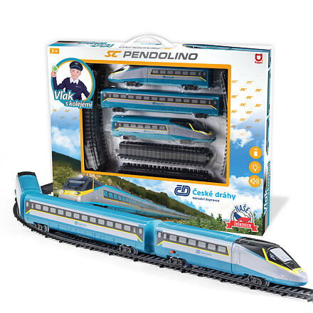 Vlak/SC Pendolino České dráhy s kolejemi plast na baterie se zvukem se světlem v krabici 55x43x5,5cm