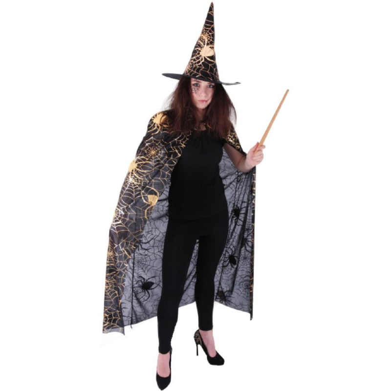 RAPPA Čarodějnický plášť s kloboukem a pavučinou /Halloween