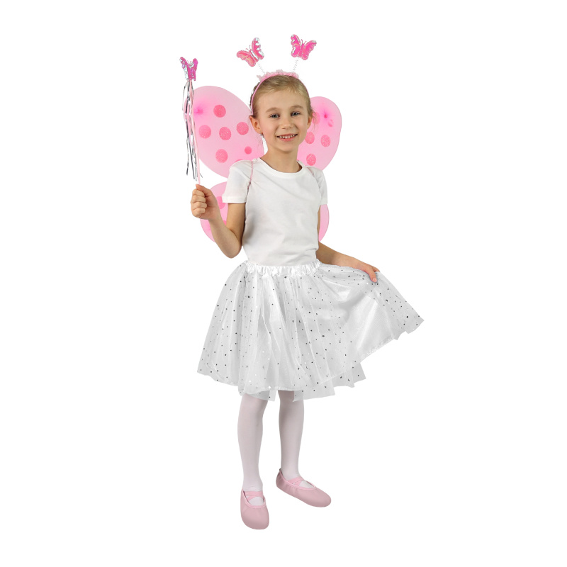 Rappa Motýlí křídla ružova s čelenkou a hůlkou