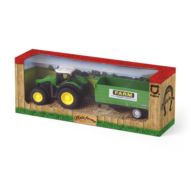 Traktor kovový s vlečkou zelená