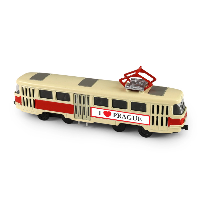 Kovová retro tramvaj T3 Praha 16 cm s otevíracími dveřmi