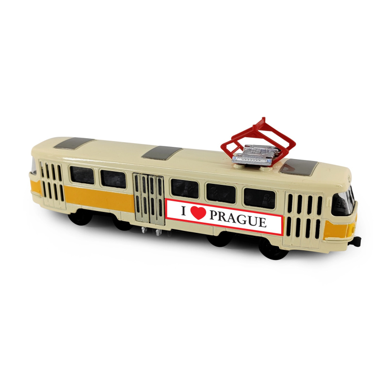 Kovová retro tramvaj PRAGUE T3 16 cm se zpětným chodem