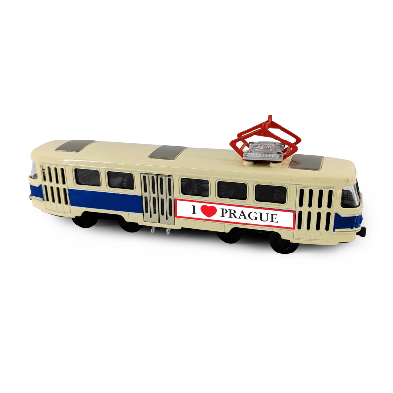 Kovová retro tramvaj PRAGUE T3 16 cm s otevíracími dveřmi