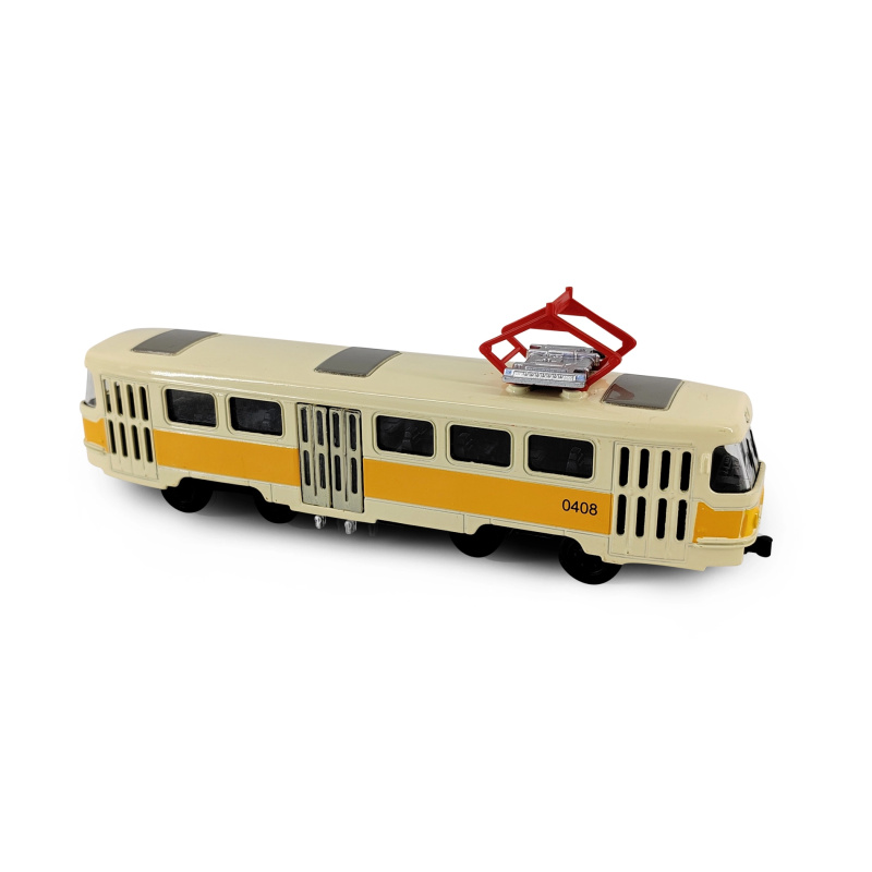 Kovová česká retro tramvaj T3 16 cm se světlem a zvukem