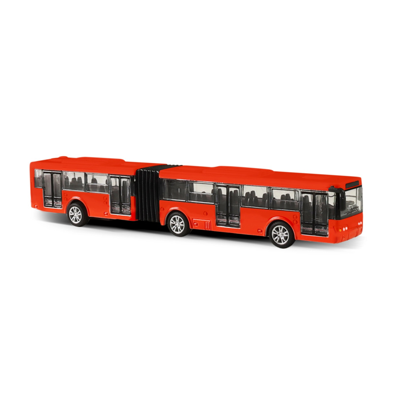 Kovový kloubový městský autobus – červený, 18 cm