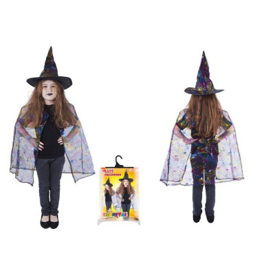 RAPPA čaroděj čarodějnice s pláštěm + kloboukem / HALLOWEEN